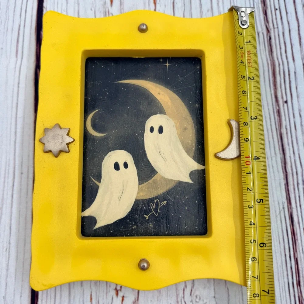 Yellow Celestial Ghost Art Print Decoupage in Upcycled Plastic Frame 5x7